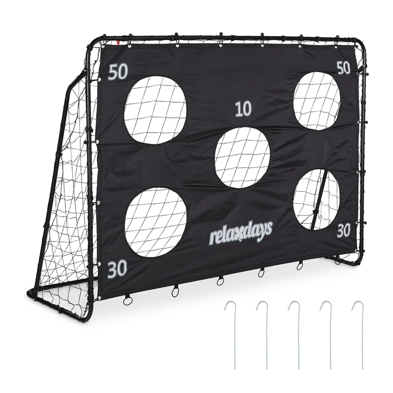Relaxdays Football Goal, with Targets, Garden Play Equipment, Kids & Adults, 153 x 217 x 75 cm, Steel, Goalposts, Black