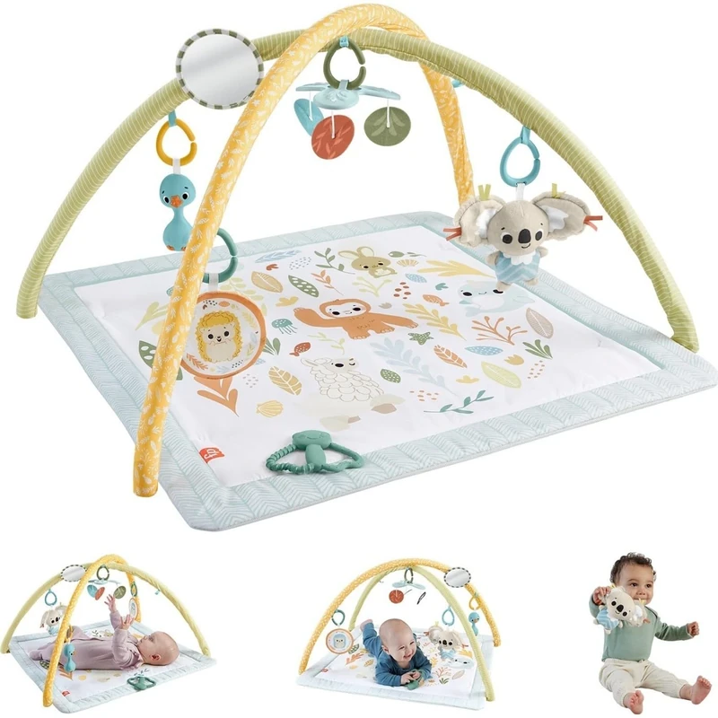 Fisher-Price Baby Playmat Simply Senses Newborn Gym with Mobile & Sensory Activity Toys for Developmental Play Ages 0+ Months, HRB15