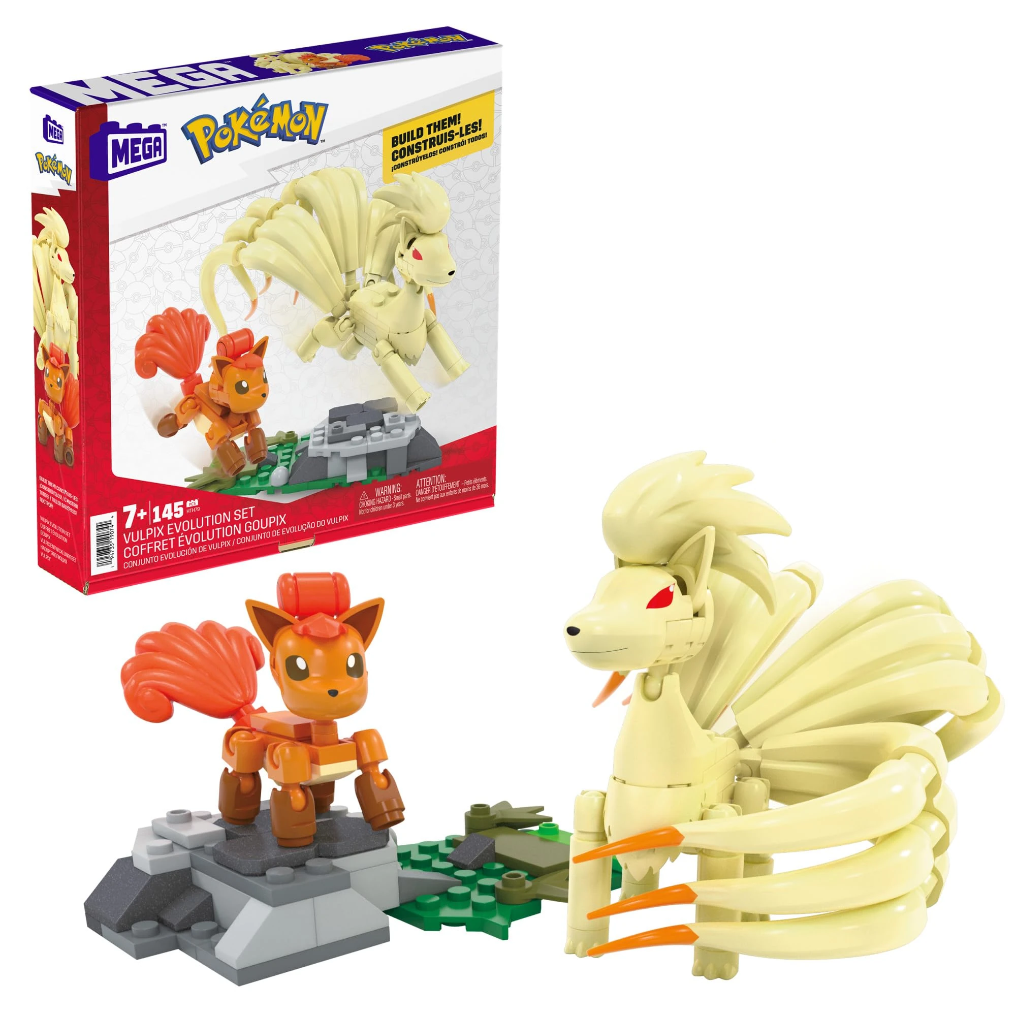 MEGA Pokémon Action Figure Building Toys, Vulpix Evolution set with 145 Pieces and Ninetales, 2 Poseable Characters, Gift Idea for Kids, HTH79