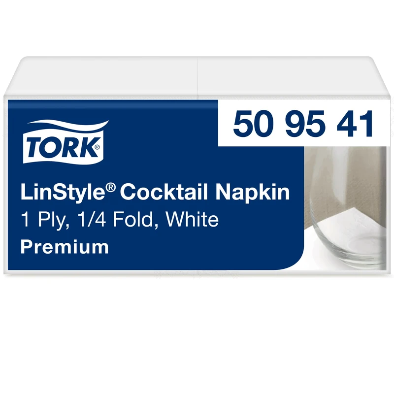 Tork LinStyle White Cocktail Napkin, 1/4 fold, Durable, 24 x 24cm, 14 x 100 Napkins, 509541