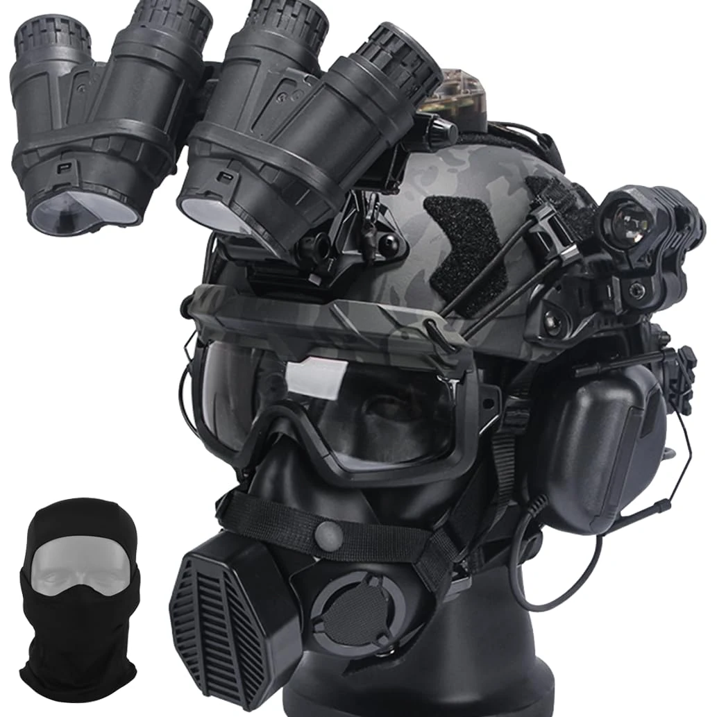 SIANKO FAST Tactical Helmet Set,With HD Noise Reduction Headset,NVG Model,L4G24 Mount,Mask,Signal Light,Flashlight,Battery Pouch，Headgear, for Airsoft Paintball Hunting Cosplay (BCP/G)