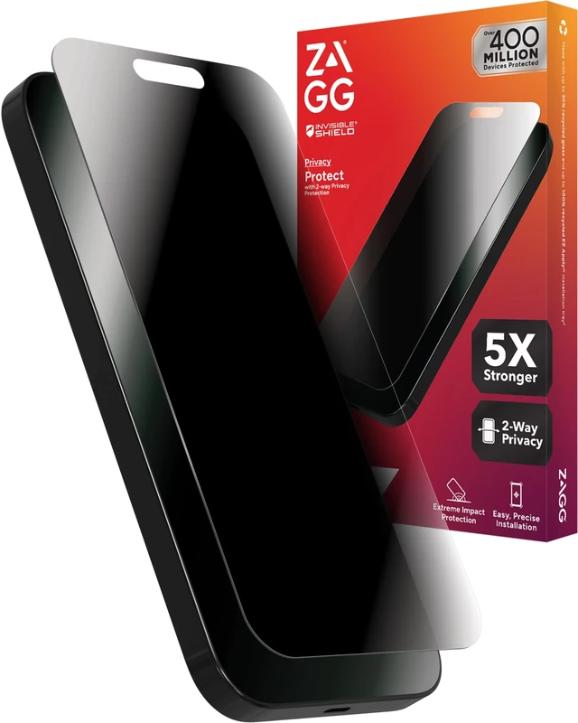 ZAGG InvisibleShield Glass Elite PrivacyiPhone 15 Pro Max Screen Protector - 5X Stronger with ReinforcedEdges, 2-Way PrivacyFilter,Scratch & Smudge-Resistant Surface,Easy to Install packaging may vary
