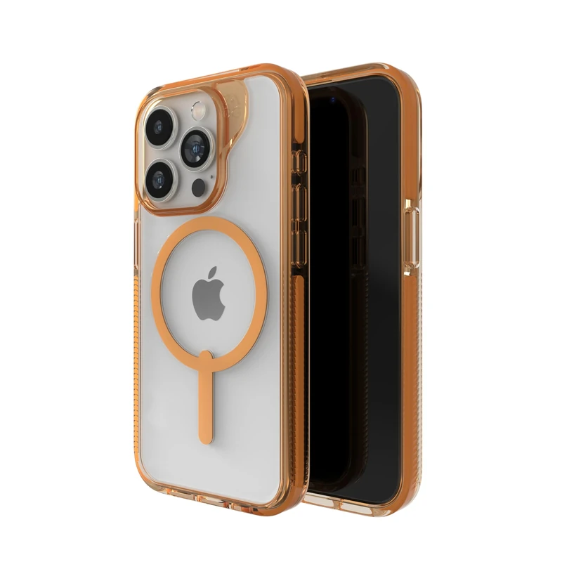 ZAGG Santa Cruz Snap Case for iPhone 15 Pro - MagSafe Phone Case, Drop Protection (13ft/4m), Graphene, Anti-Yellowing, Scratch-Resistant, Orange, Built-in Kickstand