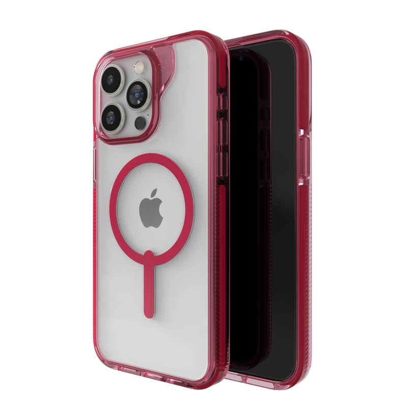 ZAGG Santa Cruz Snap iPhone 15 Pro Max Case - MagSafe Phone Case, Drop Protection (13ft/4m), Durable Graphene, Anti-Yellowing, and Scratch-Resistant Phone Case, Magenta Red