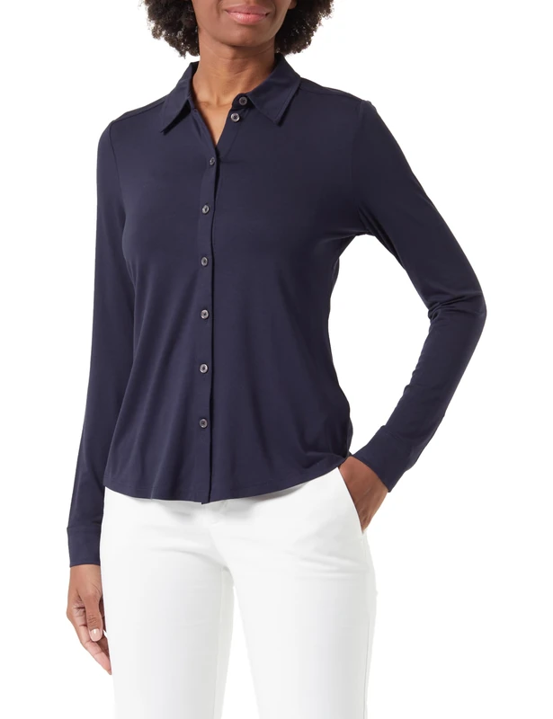 Marc OߴPolo Women's Pointed Collar Jersey Blouse with Stretch, Blue (Manic Midnight), L