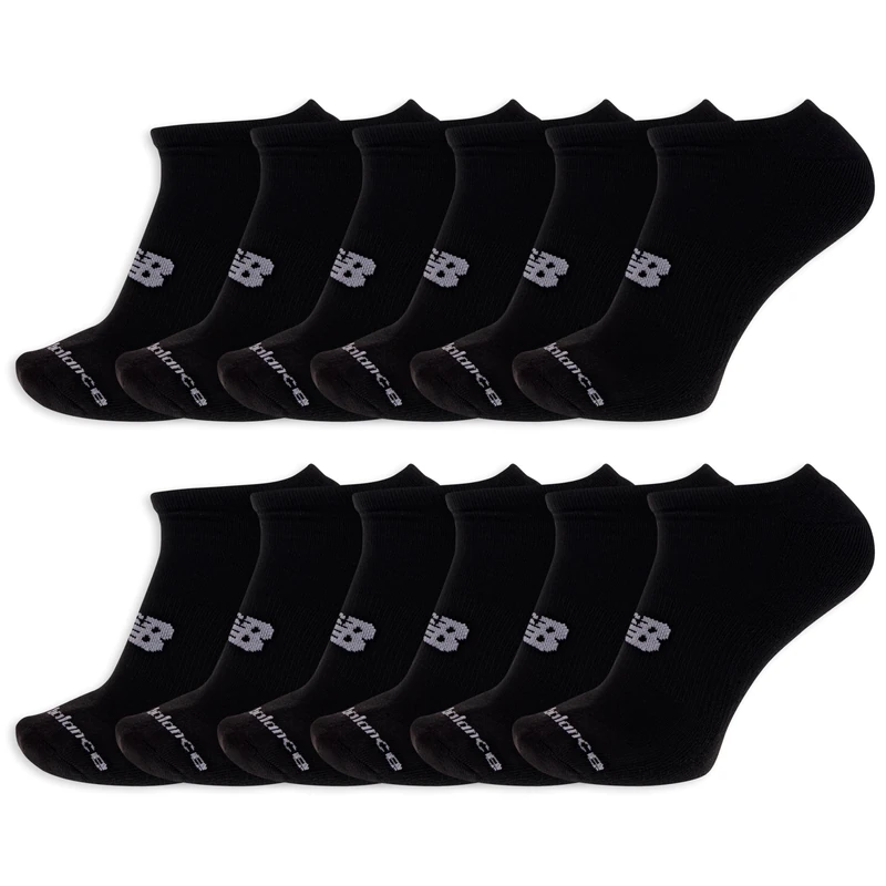 New Balance Unisex-Adult's Men's and Women's Performance Cushioned No Show Socks-6 & 12 Pairs-Moisture Wicking, Black (12 Pairs), Medium