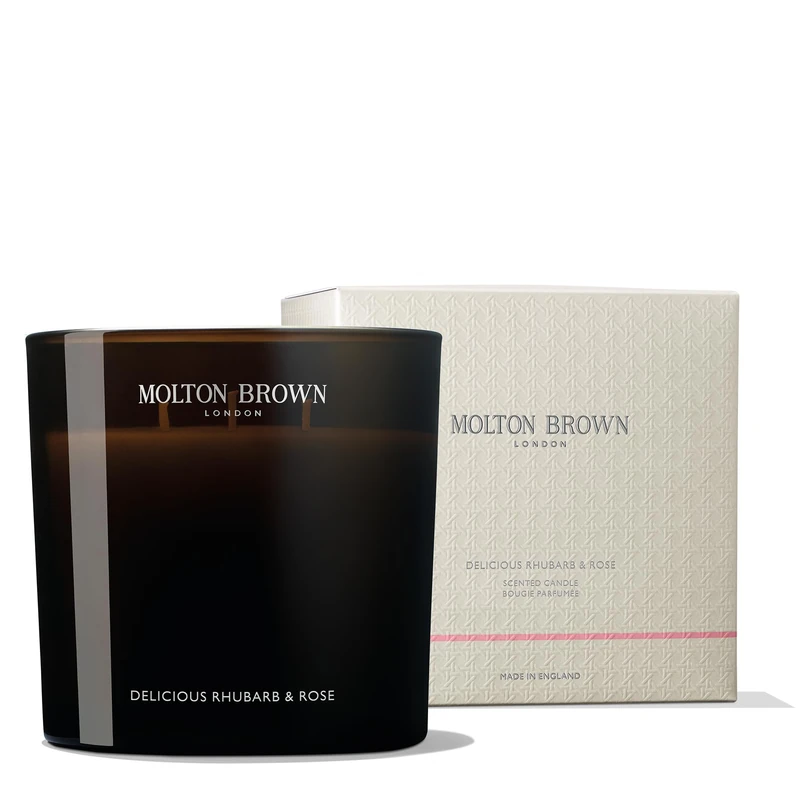 Molton Brown Delicious Rhubarb & Rose Luxury Scented Triple Wick Candle 600 g - Image 1