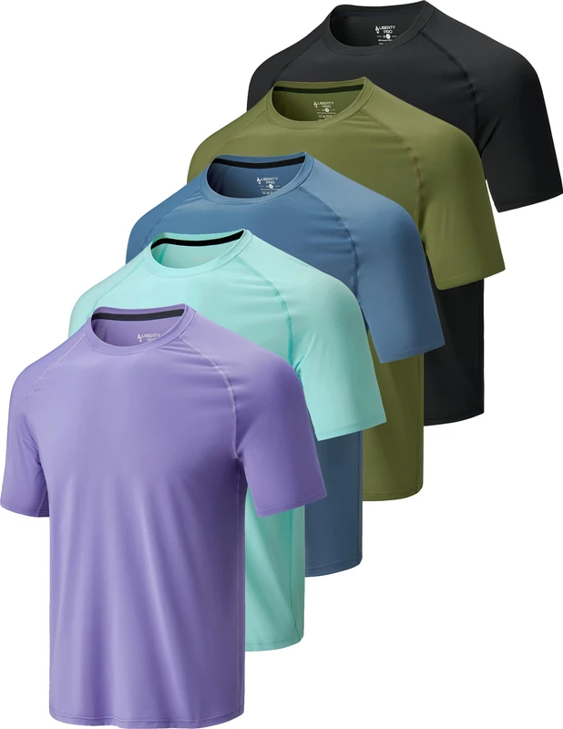 Liberty Imports Athletic Crew Neck Short Sleeve T Shirts Knit Men, Black/Olive/Cyan Blue/Dark Lavender/Soft Denim, 4XL