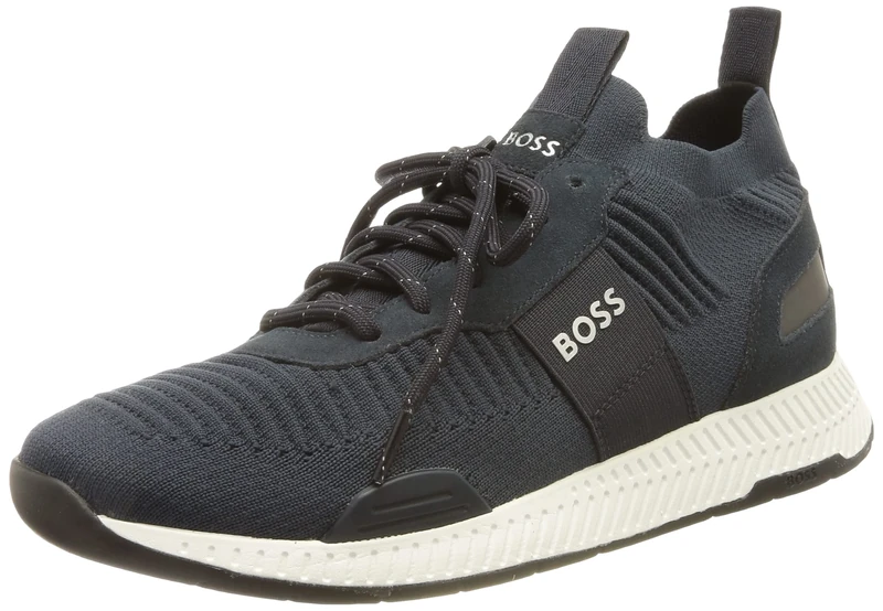 BOSS Mens Titanium Runn TTNM EVO Suede-Trim Trainers in a Sock Style Size Dark Blue
