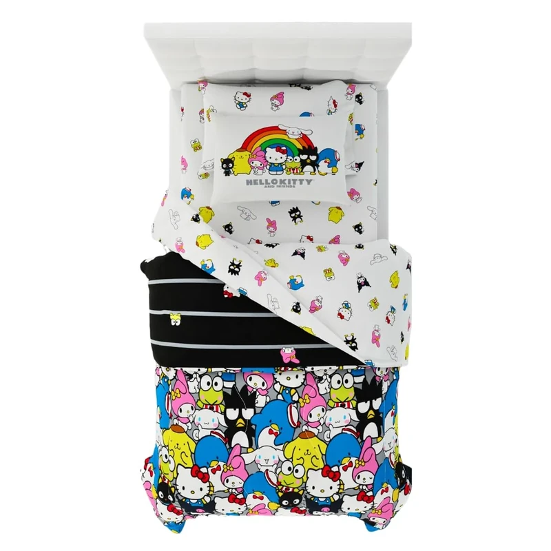 Franco Collectibles Sanrio Hello Kitty & Friends Bedding 5 Piece Super Soft Comforter and Sheet Set with Sham, Twin, (100% Official Licensed Product)