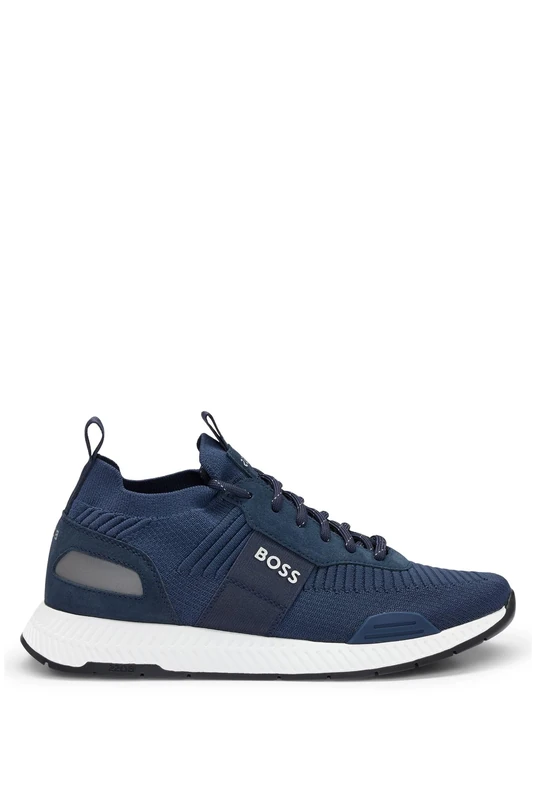 BOSS Mens Titanium Runn TTNM EVO Suede-Trim Trainers in a Sock Style Size Dark Blue