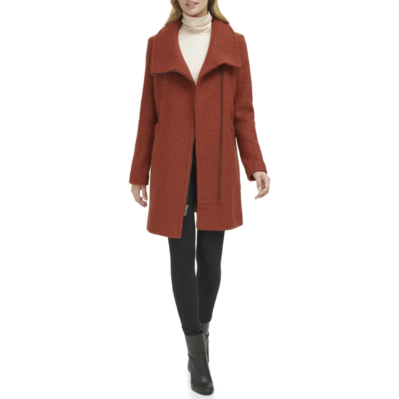 Kenneth Cole Women's Full Side Zip 3/4 Length Boucle Wool Peacoat Blend Coat, Paprika, XL