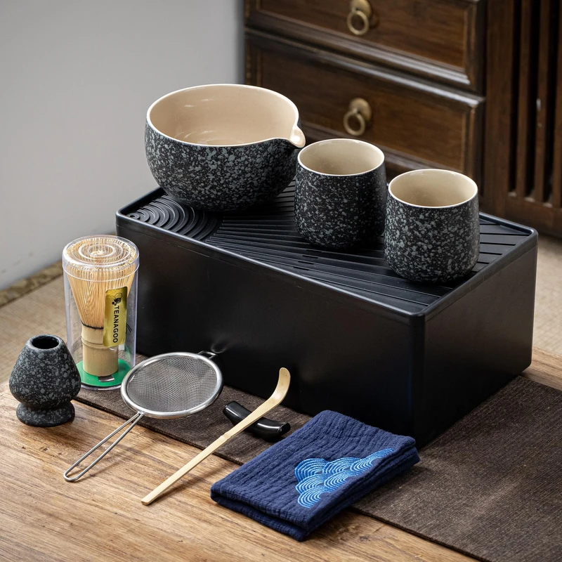 TEANAGOO 12 Pcs Matcha Whisk,Ceramic Matcha Set,Matcha Kit for Ceremony,Complete Travel Matcha Tea Set,Matcha Set Whisk and Bowl with 2 Cups(7.2oz)/Traveling Bag,Gifts for Matcha Lover