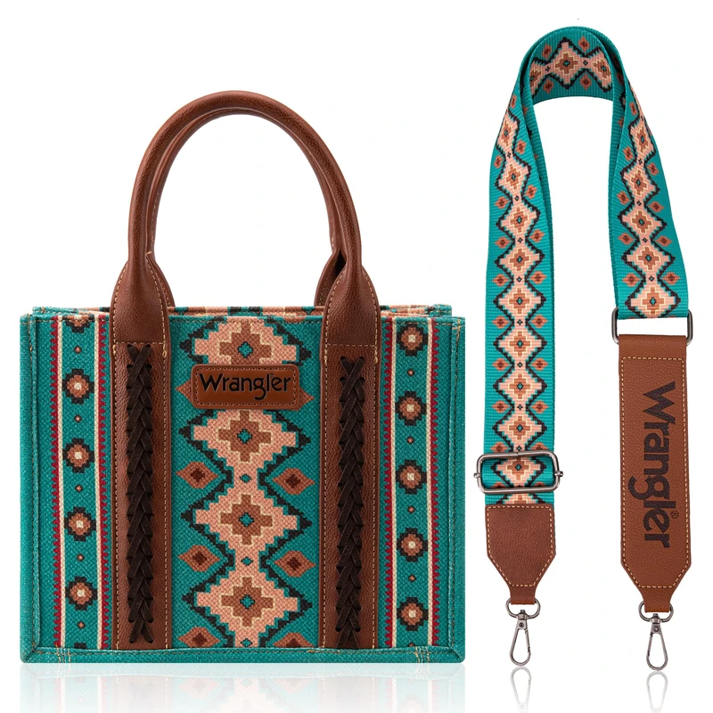 Wrangler Tote Bag Western Purses for Women Shoulder Boho Aztec Handbags, Angel Diamond Turquoise-guitar Strap M, M