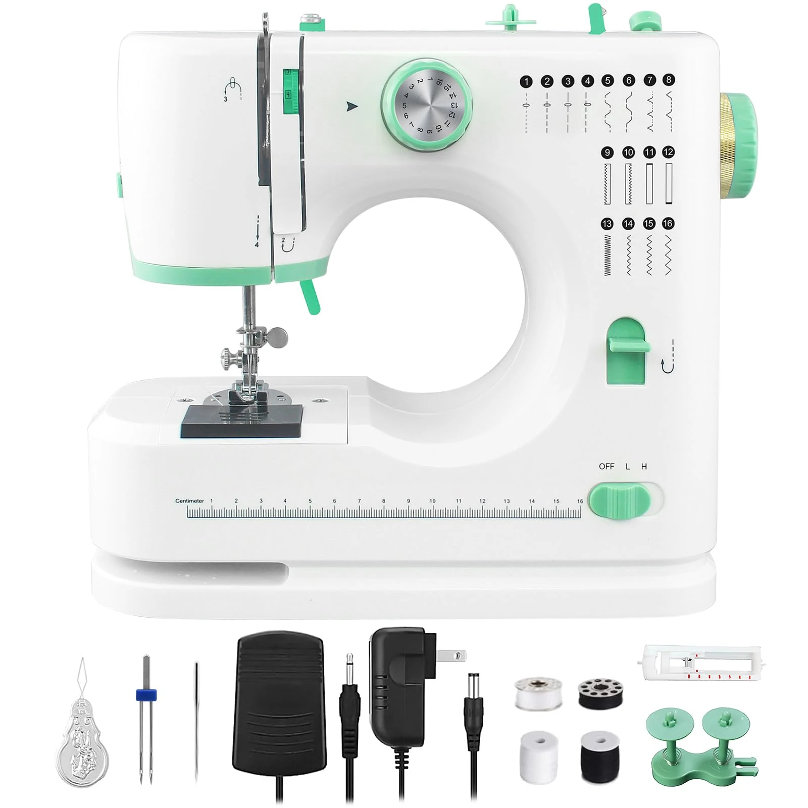 KTOITION Mini Electric Sewing Machine, Double Needle 2 Speed 2 Thread, 12 Stitches, Reverse Stitch, Compact Size, White, Metal