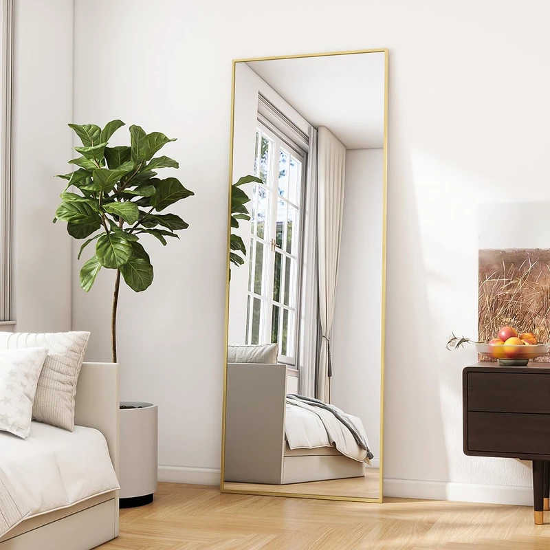 Koonmi Mirror Full Length - Minimalist Modern Full Body Floor Length Mirror - Standing, Hanging, Leaning for Living Room(Gold, 53x163 cm)