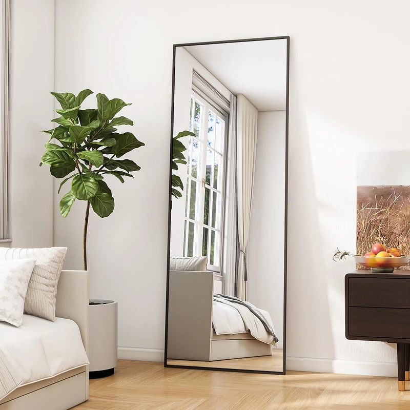 Koonmi 53x163 cm Mirror Full Length - Minimalist Modern Full Body Floor Length Mirror - Standing, Hanging, Leaning for Living Room, Black