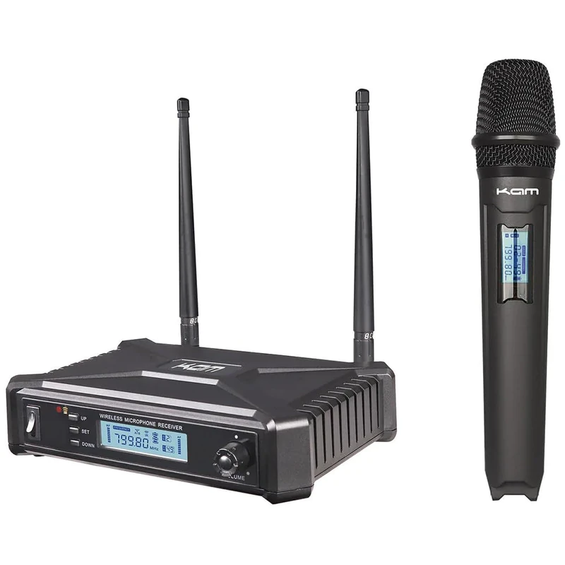 KAM KWM1935 Single Wireless Microphone System with UHF Multi-Channel Receiver, LCD Display, and 50m Range