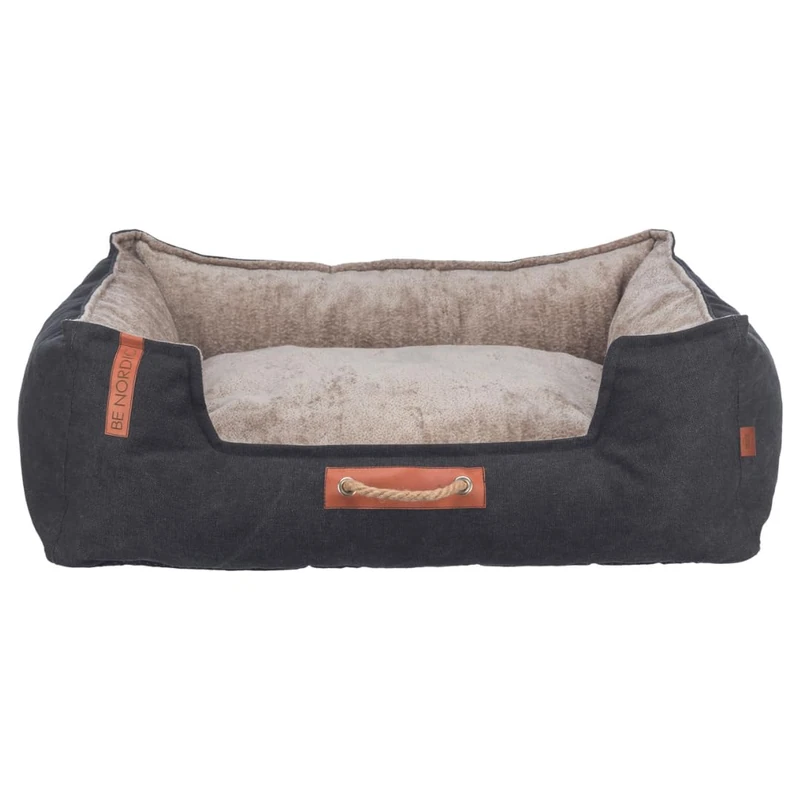 TRIXIE BE Nordic Föhr Dog Bed 60 x 50 cm in Black/Sand - Square Dog Basket for Small and Large Dogs - Cosy Dog Basket with Practical Carry Handle - Soft and Washable - 36590