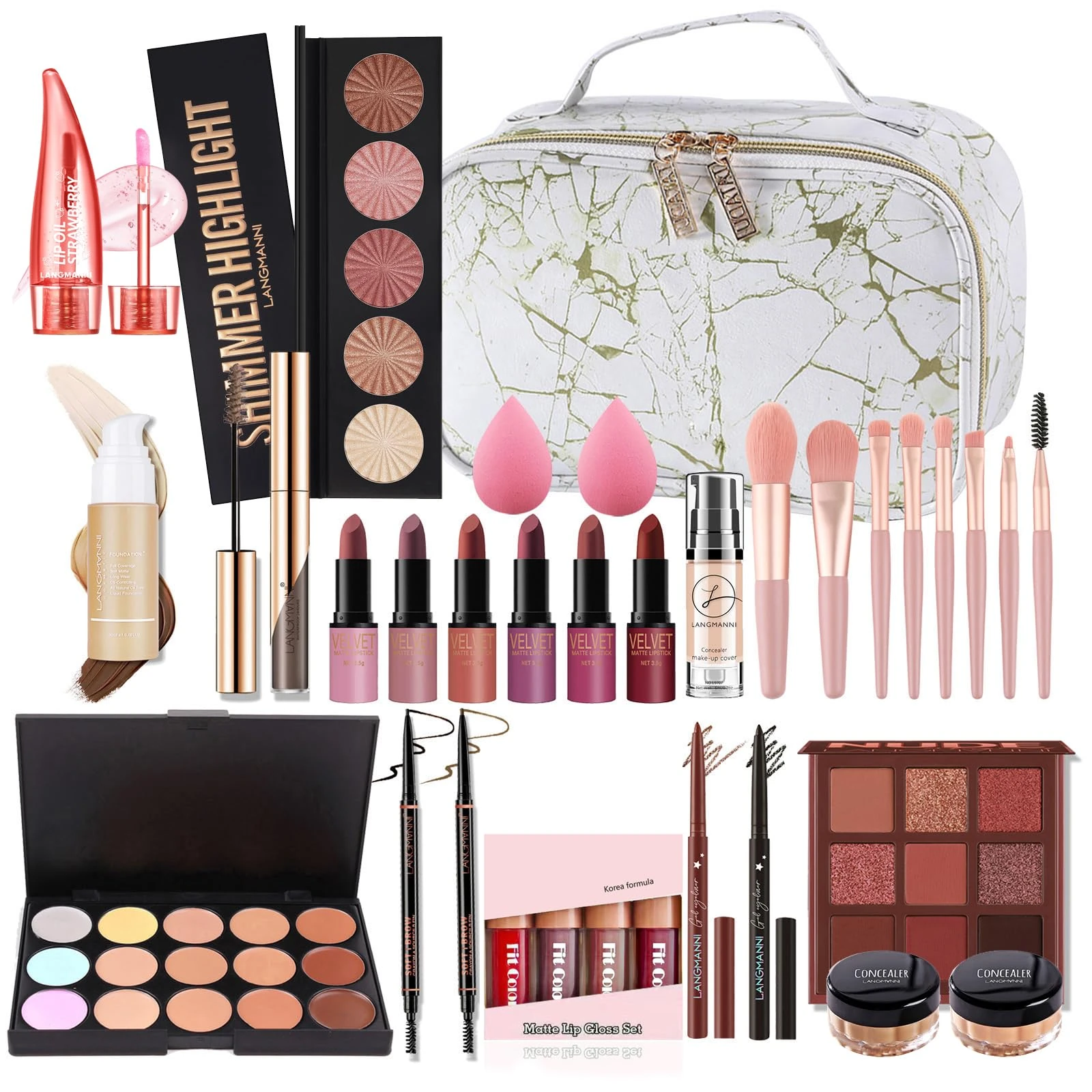 All-In-One Makeup Kit, MKNZOME Complete Makeup Gift Set Full Kit Combination with Eyeshadow Lipstick Concealer etc, Essential Starter Bundle for Women, Pro Multi-uses Beauty Cosmetic Set with Gift Box