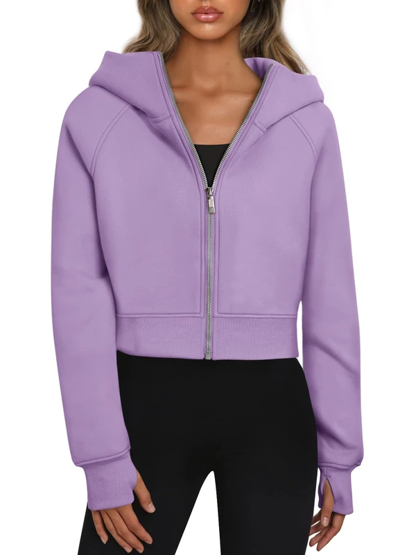 Trendy Queen Womens Zip Up Hoodies Cropped Sweatshirts Fall Outfits Casual Hooded Pullover Sweaters Tops Winter Clothes 2023, Purple, S