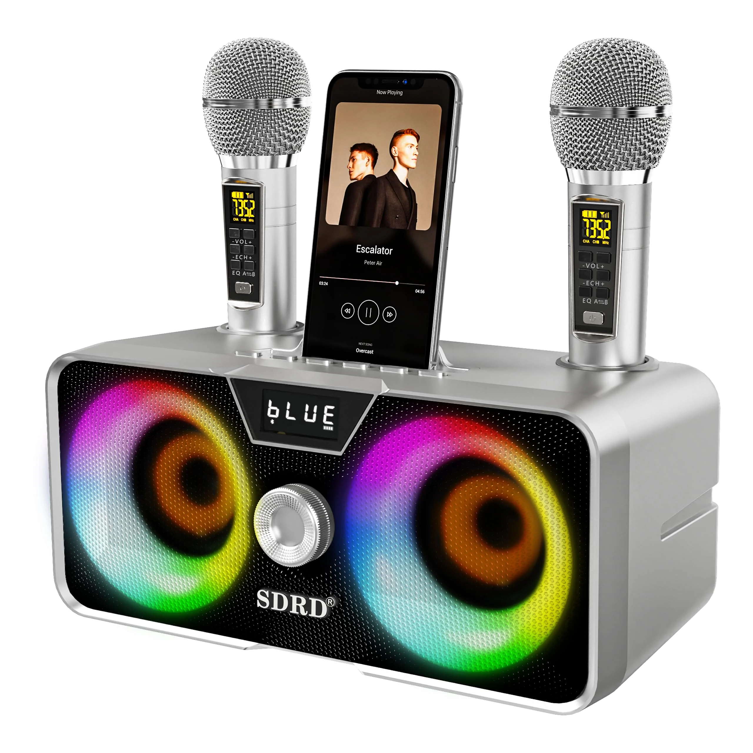 Karaoke Machine for Adults and Kids with 2 UHF Wireless Microphones,Portable Bluetooth Speaker PA Speaker System with LED Party Lights for Home Party, Picnic,Car,Outdoor/Indoor/Birthday Gifts