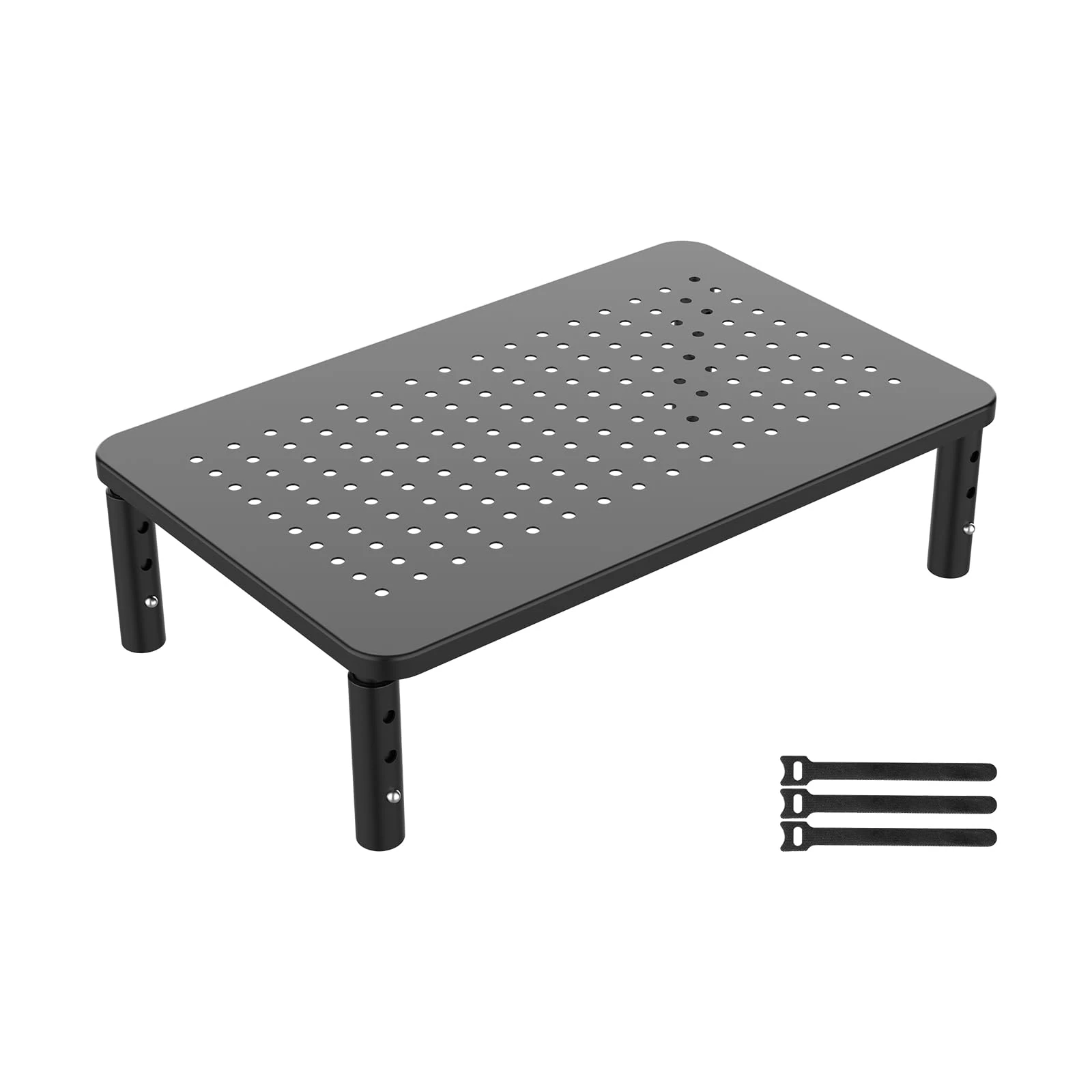 GRIFEMA Monitor Stand Riser for Desks, 3 Height Adjustable Metal Desk Shelf with Vented Mesh Platform, Holds up to 20kg for Monitor, Laptop, Printer - Ergonomic Office & Home Workspace Solution, Black