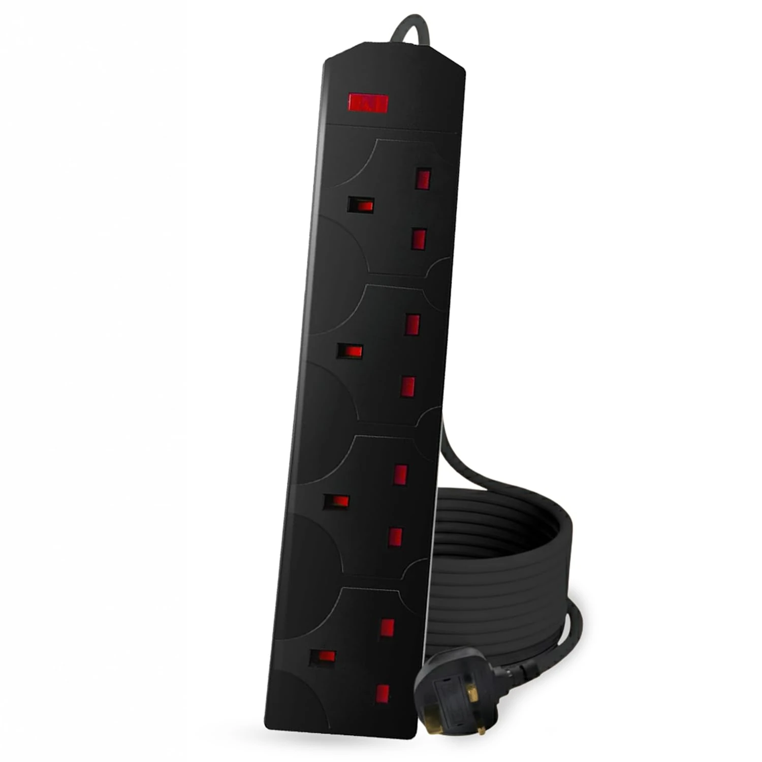 Roe Tenpo 4 Gang 2 Metre Extension Lead UK Pin Plug And Cable, 250v Power Adapter Multi Plug Extension Socket Strip For Home And Office, Wall Mountable Extension Cable (Black - 1Pack)