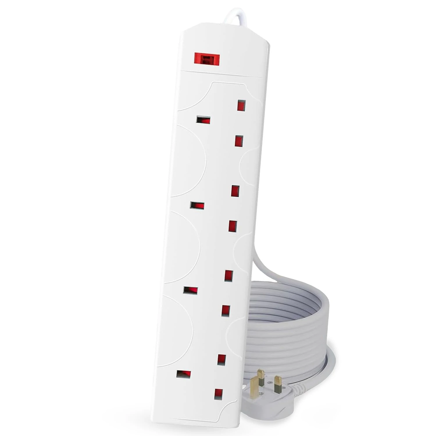 Roe Tenpo 4 Gang 2 Metre Extension Lead UK Pin Plug And Cable, 250v Power Adapter Multi Plug Extension Socket Strip For Home And Office, Wall Mountable Extension Cable (White - 1 Pack)