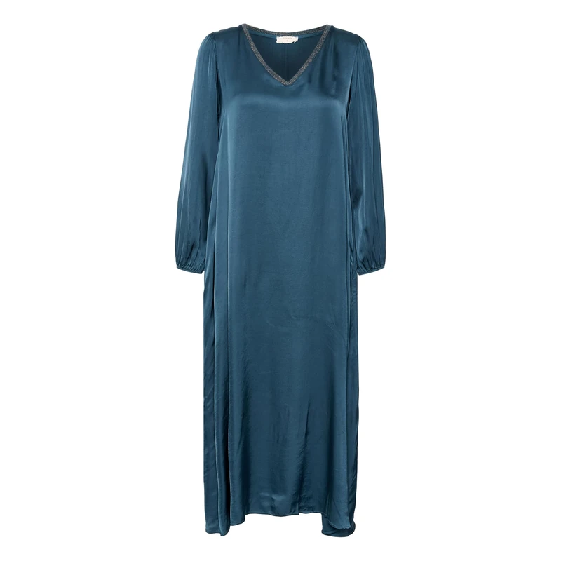 Cream Women's Maxi Dress Kaftan Long Balloon Sleeves V-Neck Loose Fit, Petrol Blue, M