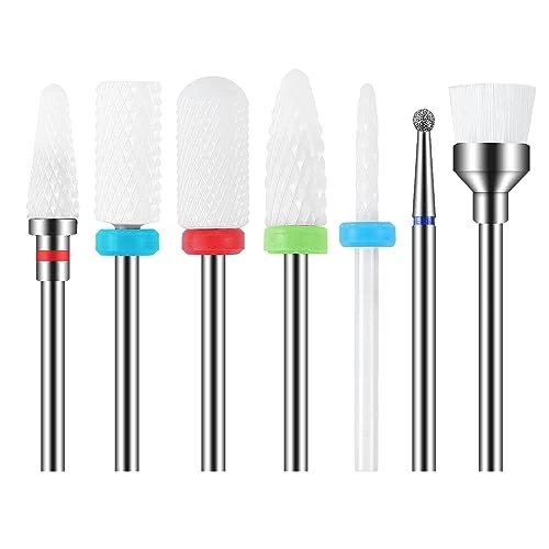 Xoali Nail Drill Bits, 7Pcs Electric Manicure Set Electric Nail Drill Kit 3/32" Ceramic Electric Nail File Manicure Pedicure Home USE