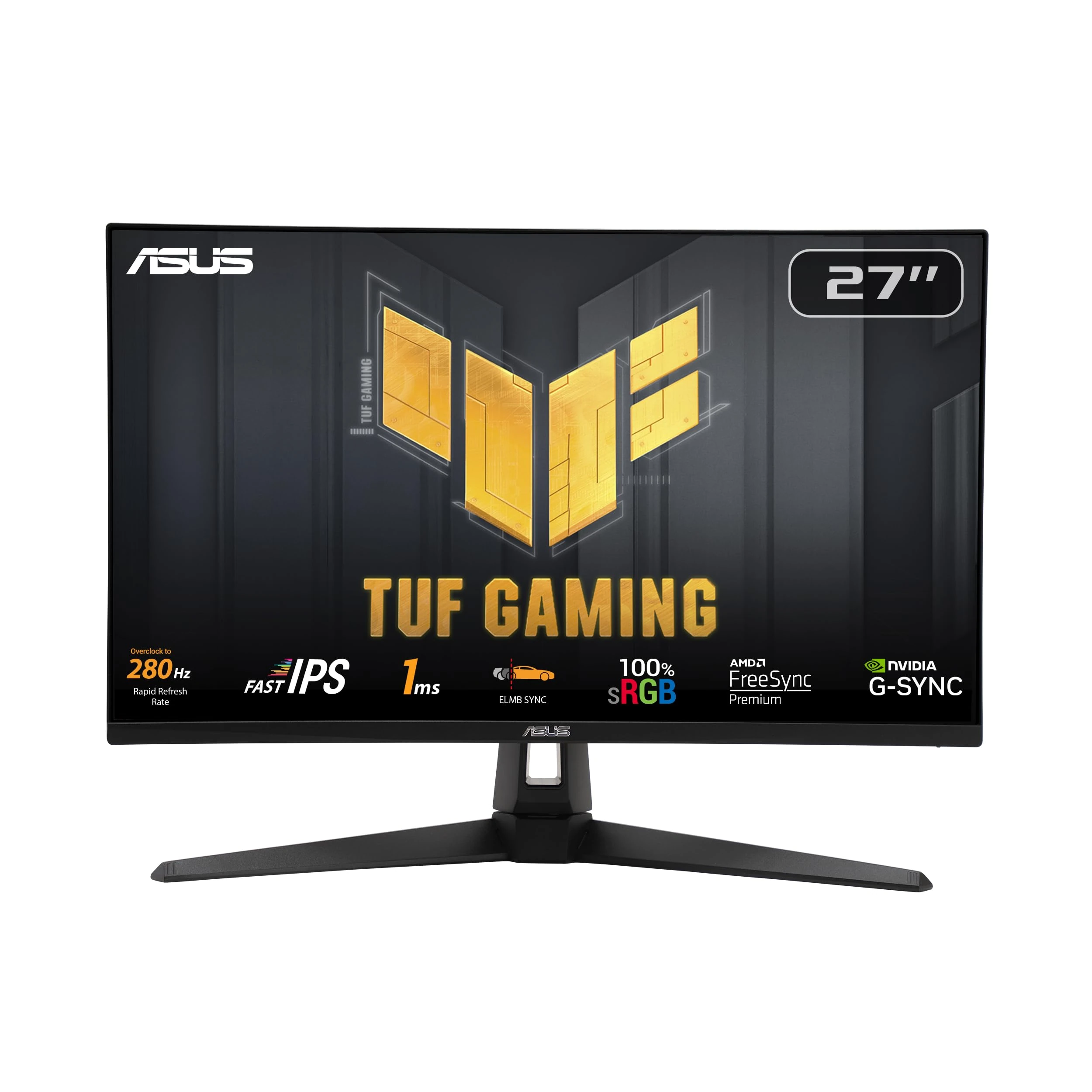 ASUS TUF Gaming VG279QM1A Gaming Monitor – 27-inch, Full HD(1920x1080), 280Hz(OC), Fast IPS, ELMB Sync, 1ms (GTG), Freesync Premium™, G-Sync compatible, Variable Overdrive, 100% sRGB, HDR