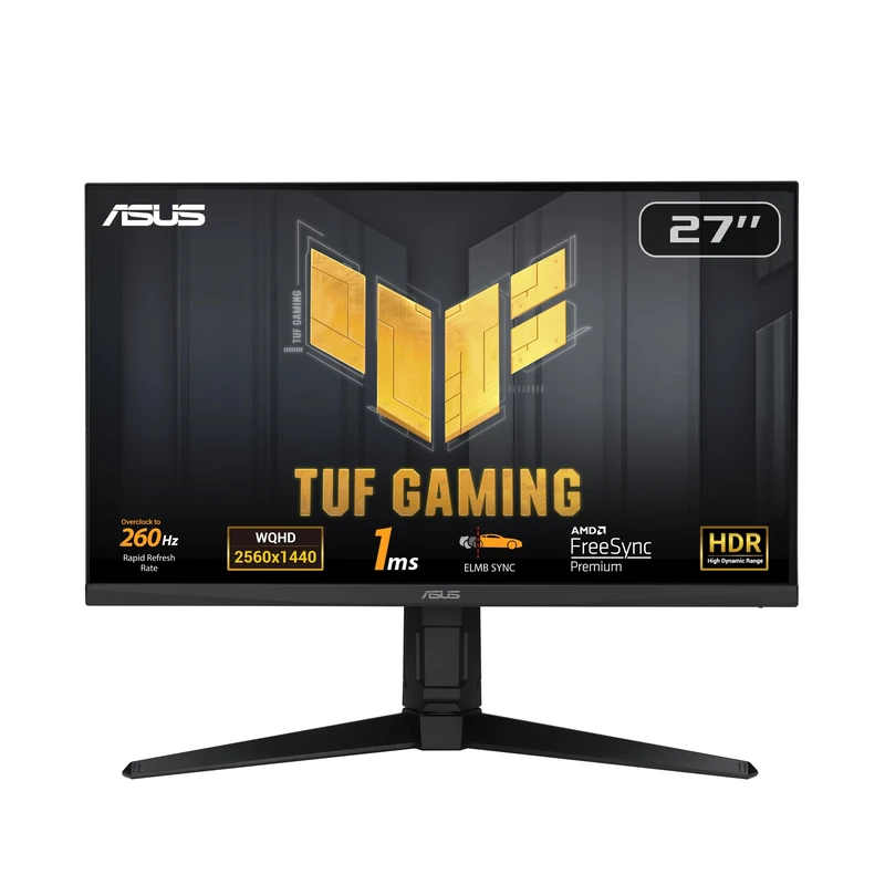 ASUS TUF Gaming VG27AQML1A Gaming Monitor, 27 inch, QHD(2560x1440), Overclock to 260Hz (native 240Hz), ELMB Sync, Freesync Premium, 1ms (GTG), Variable Overdrive,100% sRGB, DisplayHDR 400