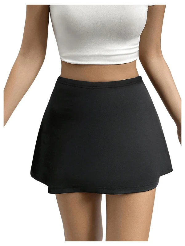 MakeMeChic Women's Mini Skirt with Shorts Aline Micro Skort Y2K Short Skirt, Black, M