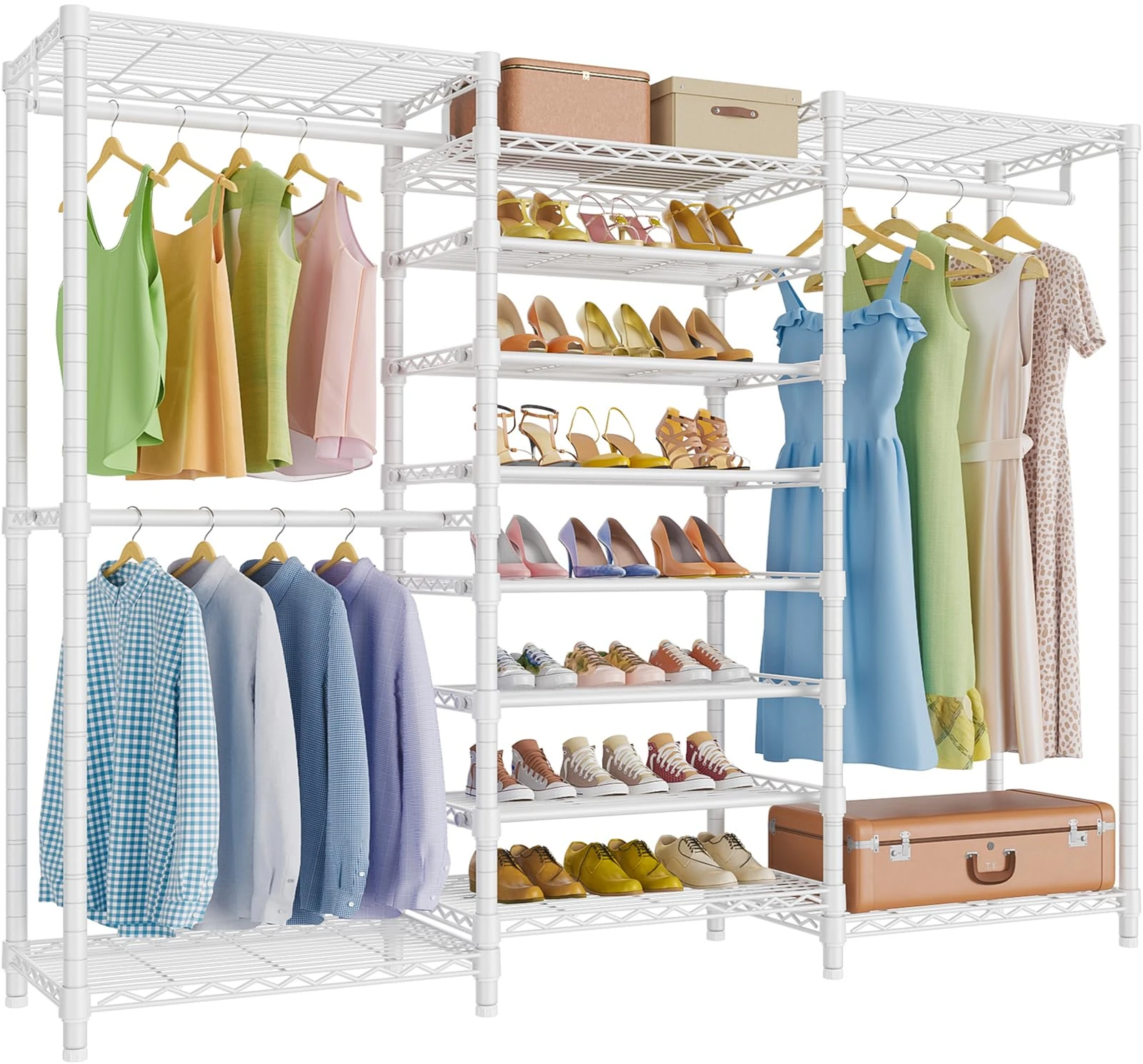 VIPEK S3 Freestanding Clothes Rack Heavy Duty Garment Rack 6-Tier Shoe Racks Closet Storage Organizer Large Wardrobe, Hanging Rod, Adjustable Metal Shelf, 68.9" L x 15.7" W x 76.4" H, White