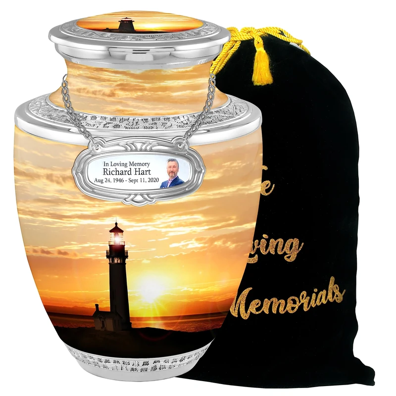 Personalized Medallion Guiding Lighthouse Cremation Urns for Adults - 200lbs Burial Urns - Handcrafted Funeral Decorative Urns for Adults with Velvet Bag