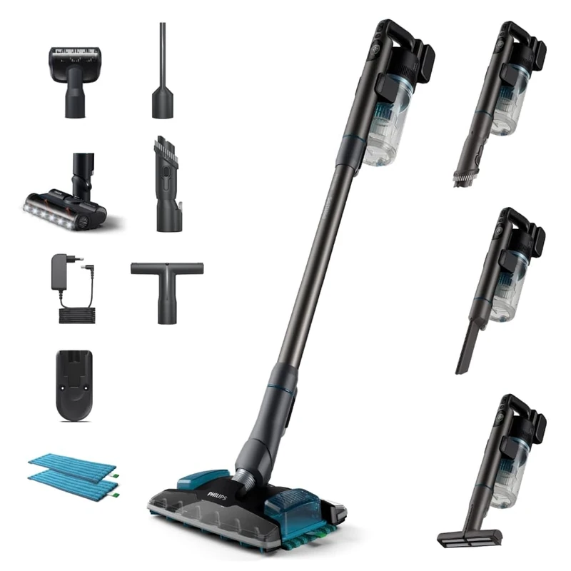 Versuni Philips 8000 Series Aqua Plus Cordless Vacuum Cleaner, Simultaneous Suction and Wash PrecisionPower Smart Tip, 25.2 V, Up to 80 Minutes Runtime¹ (XC8055/01)