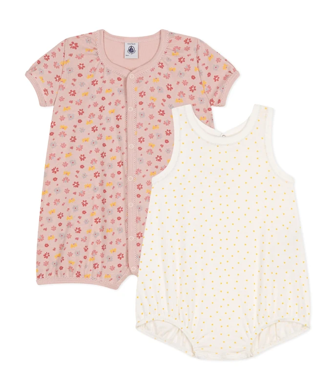 Petit Bateau Baby Girls' A09ql Short Overnight Jumpsuit, Variant 1, 3 Months (Pack of 2)