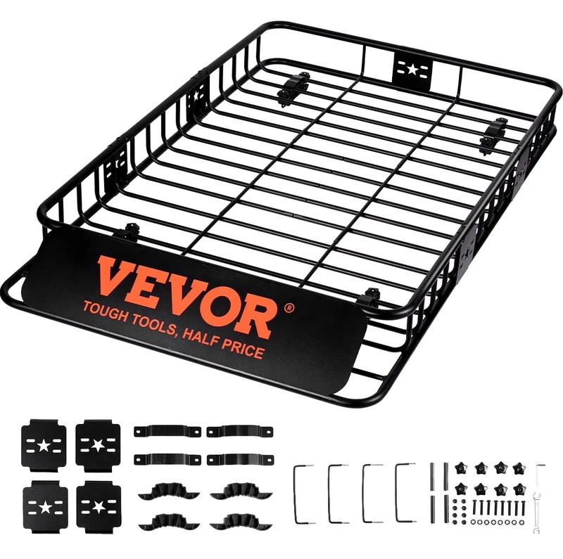 VEVOR Roof Rack Cargo Basket, 64" x 39" x 6" Rooftop Cargo Carrier with Extension, Heavy-duty Steel 200 LBS Capacity Universal Roof Rack Basket, Luggage Holder for SUV, Truck