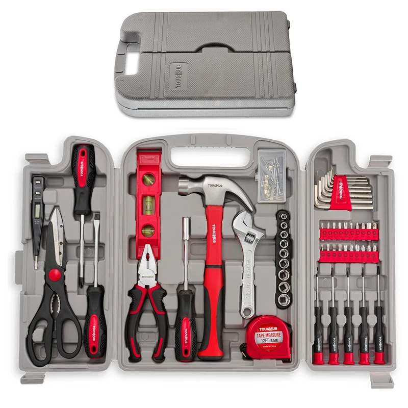 ToughHub 56 pcs Tool Kit – DIY Hand Tool Set for Home Repairs & Maintenance - Tool Box with Tools Included Plier, Hammer, Screwdriver, Adjustable Wrench, and Hex Key Set