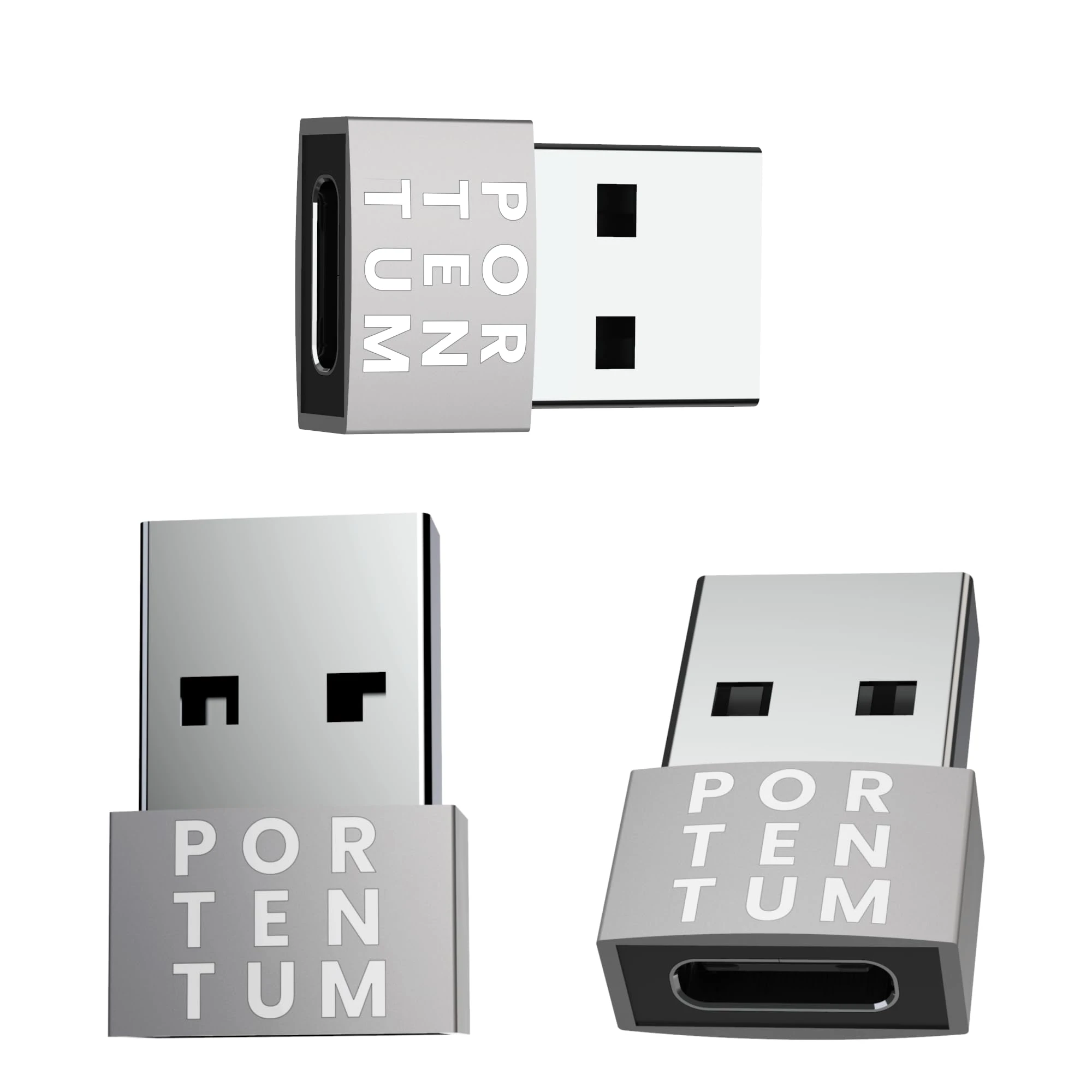 PORTENTUM USB c to USB Adaptor - 3 Units - 480 MB Speed - Premium Zinc Allow with High Heat Resistance - USB to USB C adapter WITH Only 4 grams - Silver