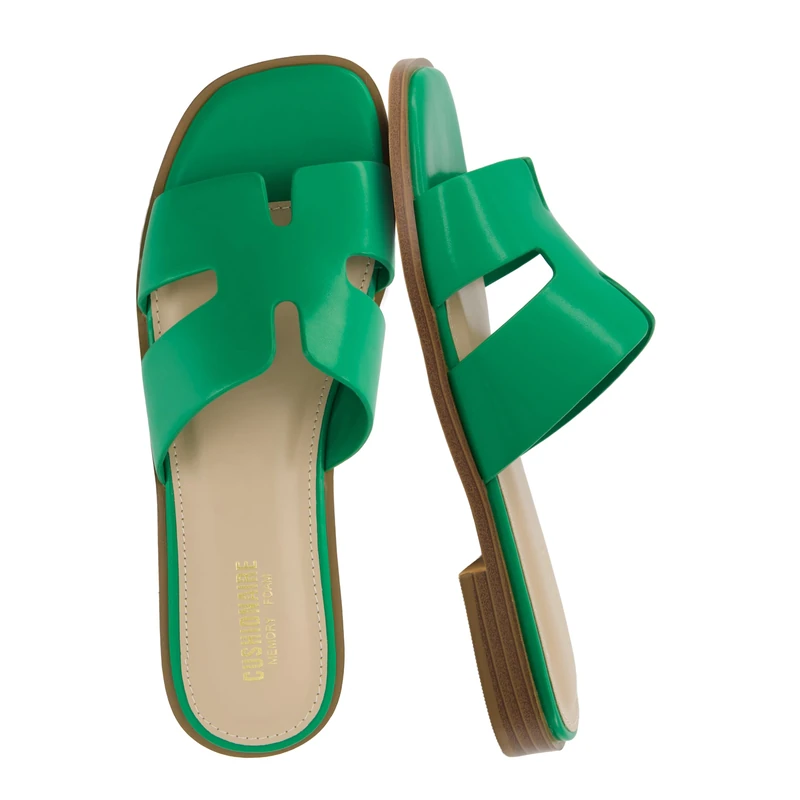 CUSHIONAIRE Women's Voyage Slide Sandal +Memory Foam, Wide Widths Available, Kelly Green 5 UK
