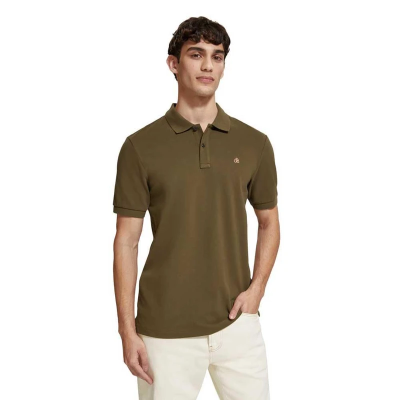 Scotch & Soda Men's Essential Organic Cotton Pique Polo Polo Shirt, Algae 6895,