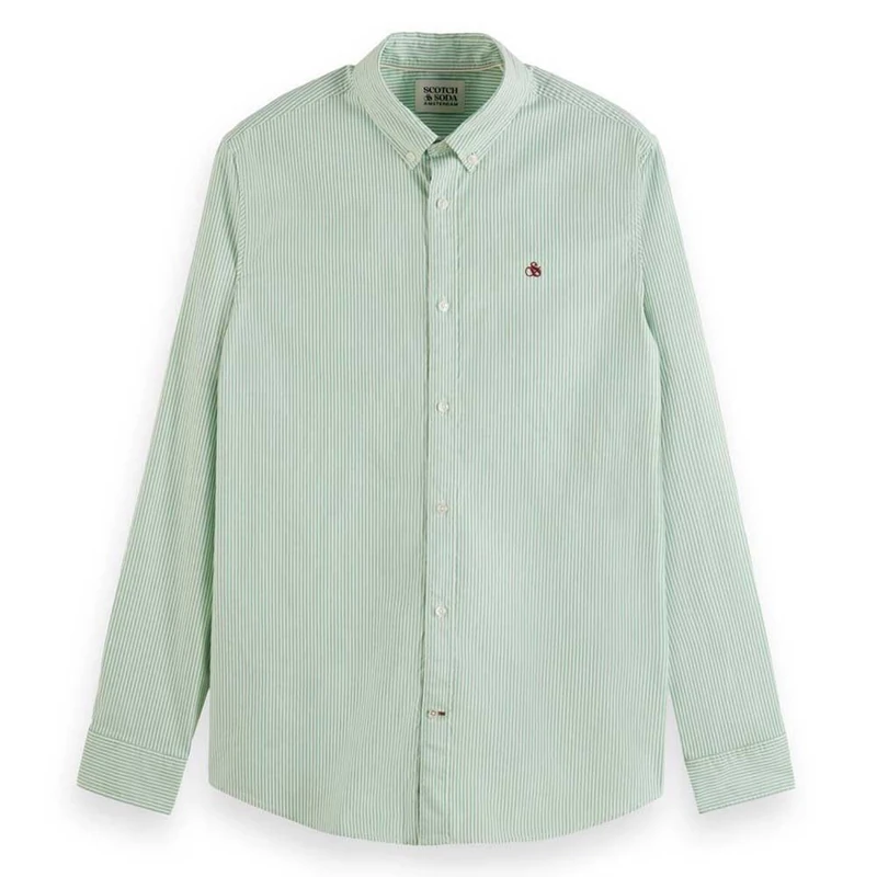 Scotch & Soda Men's Essential Oxford Shirt, Seafoam/White Stripe 7015, XXL