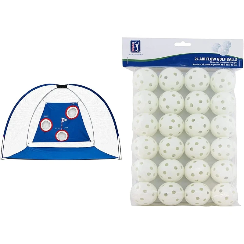 PGA Tour Pro Size Driving Net with Carry Bag Tour 24 Air Flow Practice Golf Balls