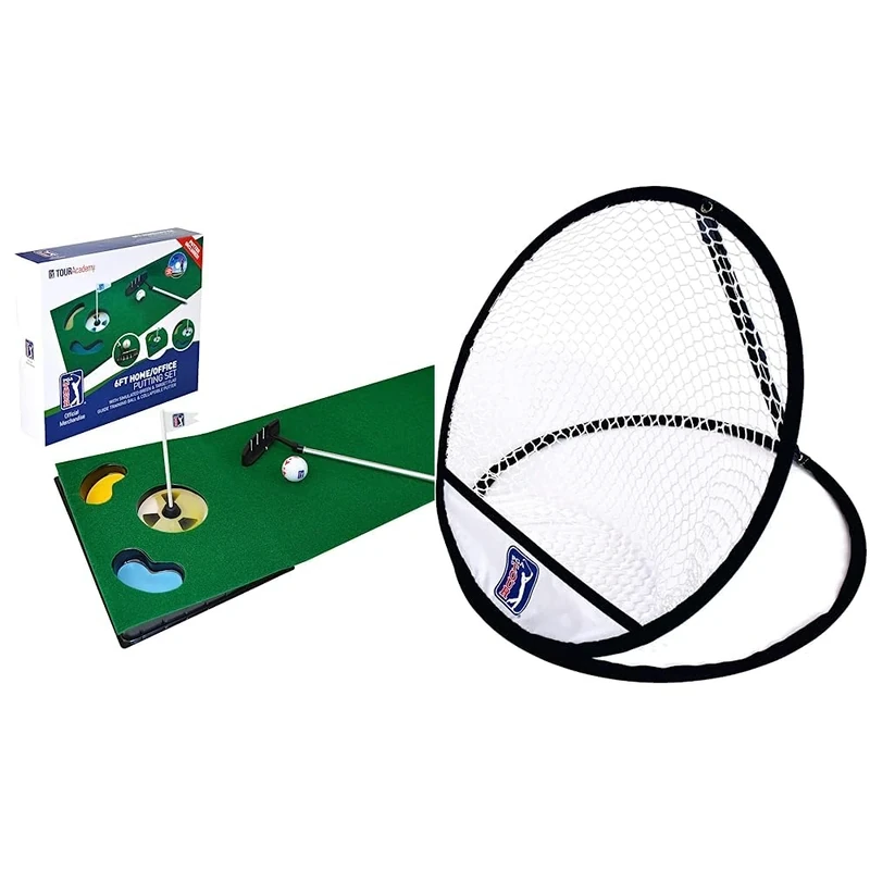 PGA Tour 6ft Putting Mat & PGA Tour Pop Up Chipping Target Practice Golf Net