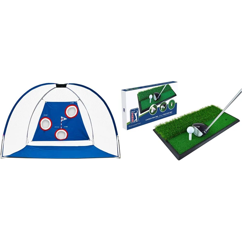 PGA Tour Pro Size Driving Net with Carry Bag TOUR Launch Pad Pro 2 in 1 Practice Mat - Image 1