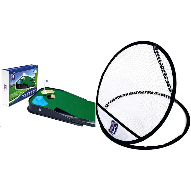 PGA Tour Indoor & Outdoor Golf Putting Mat & PGA Tour Pop Up Chipping Target Practice Golf Net