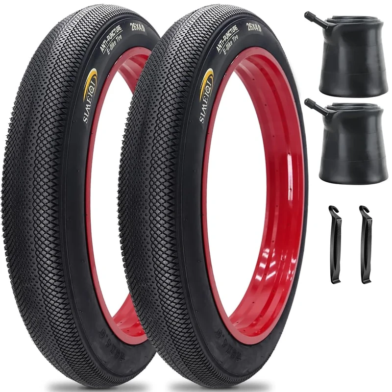 SIMEIQI 2 Pack 20"X4.0" Inch E-Bike Fat Bike Tires and Inner Tubes Electric Tricycle Tyres Foldable Replacement Tire for City Commuter Ebike Street Road Pavement Park or Urban Bicycle