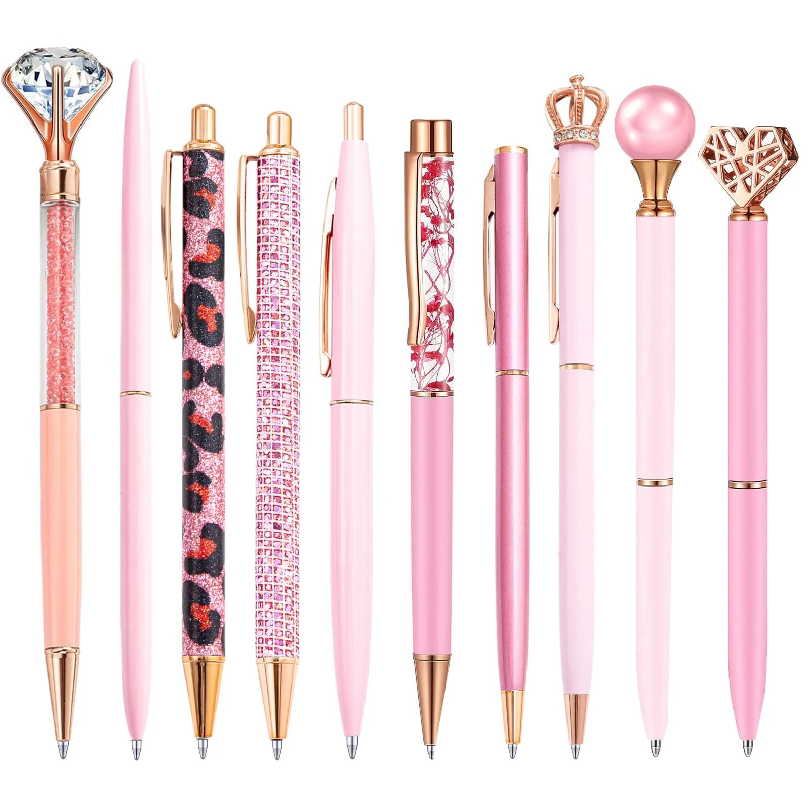mumrap 10 Pcs Pink Glitter Retractable Ballpoint Pens With Stylus Tip Personalised Pens，1.0mm Black Ink Office Pens，Creative Pen Gift for Colleagues Adults（10PCS-Pink）